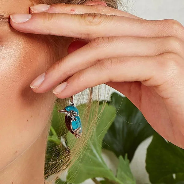 Boucles d'oreilles en émail colibri bleu