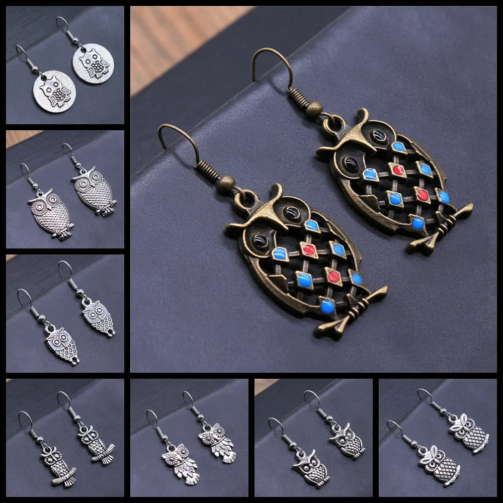 Boucles d'oreilles pendantes bohèmes vintage en forme de hibou