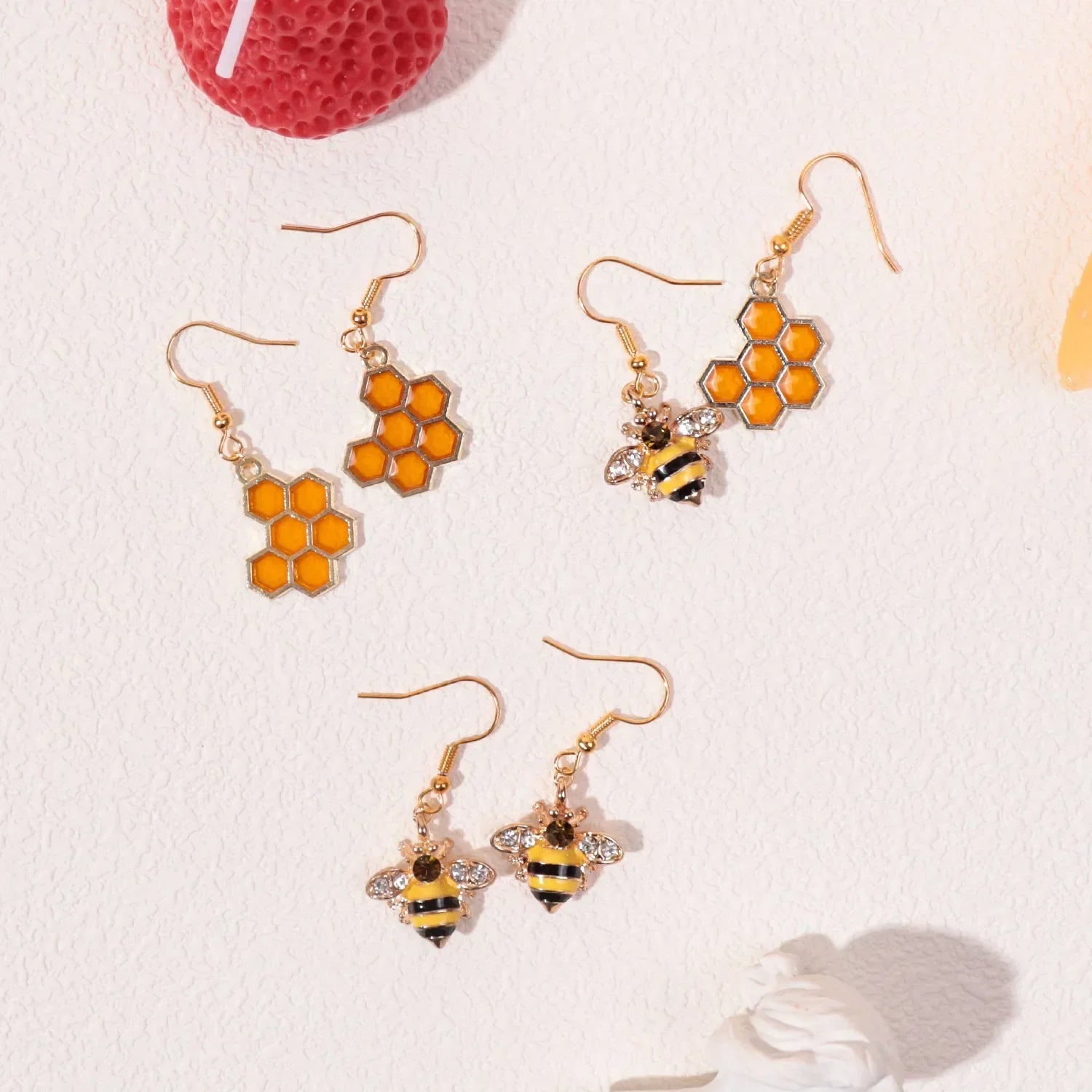 Boucles d'oreilles en cristal abeille dorée et rayon de miel