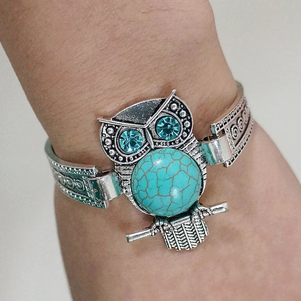 Bracelet vintage en turquoise avec pendentif hibou