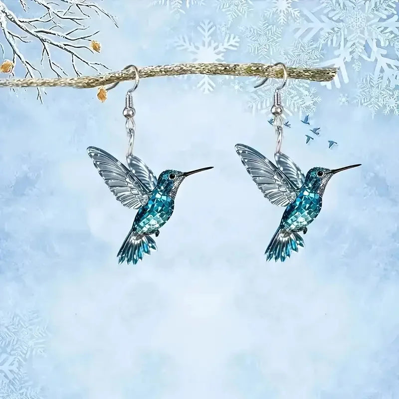 Boucles d'oreilles colibri en cristal bleu