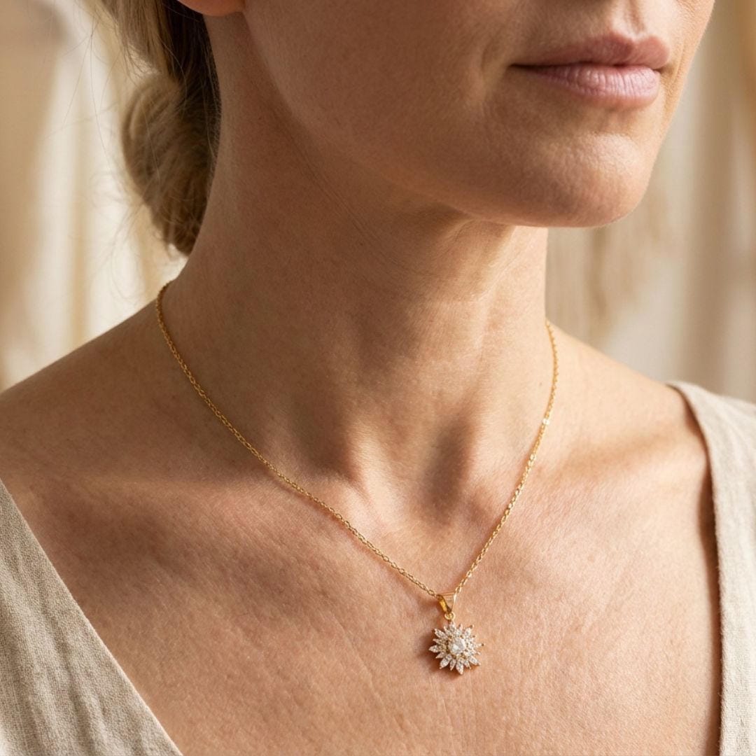 Collier et boucles d'oreilles en zirconium en forme de tournesol argenté tendance