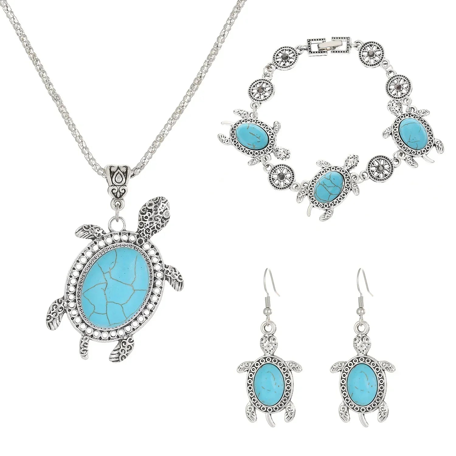 Ensemble de bijoux en tortue turquoise