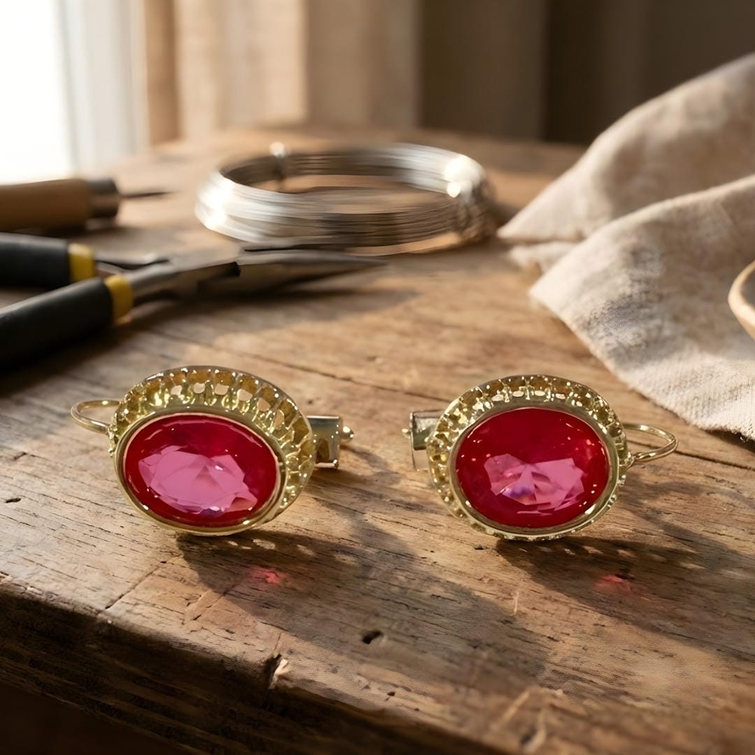 Boucles d'oreilles vintage en pierre rouge