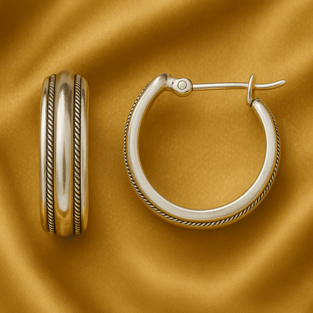 Bague Vintage Argentée à Rayures Dorées