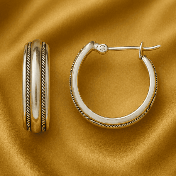 Bague Vintage Argentée à Rayures Dorées