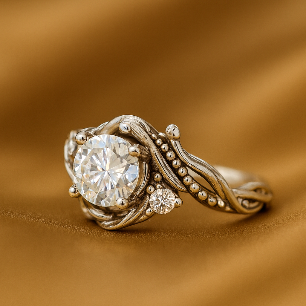 Bague argentée branche zircone élégante