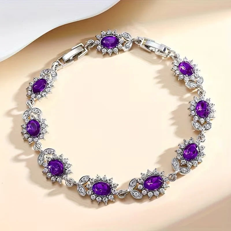 Bracelet Améthyste Floral en Argent