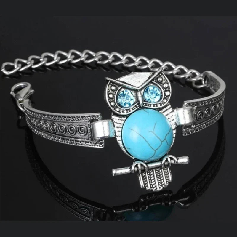 Bracelet vintage en turquoise avec pendentif hibou