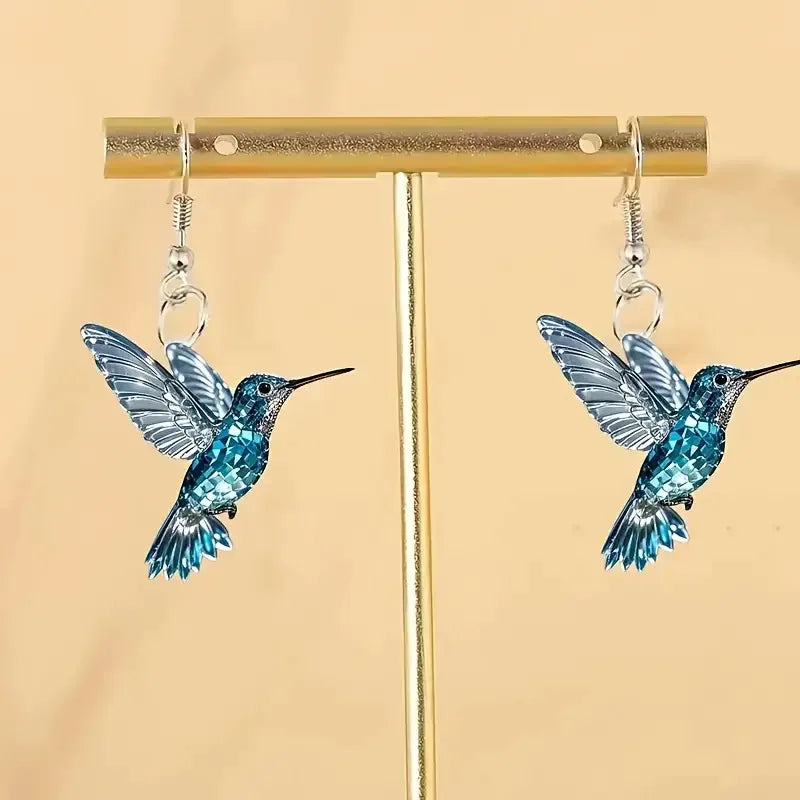 Boucles d'oreilles colibri en cristal bleu