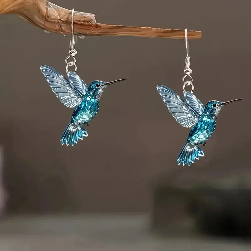 Boucles d'oreilles colibri en cristal bleu