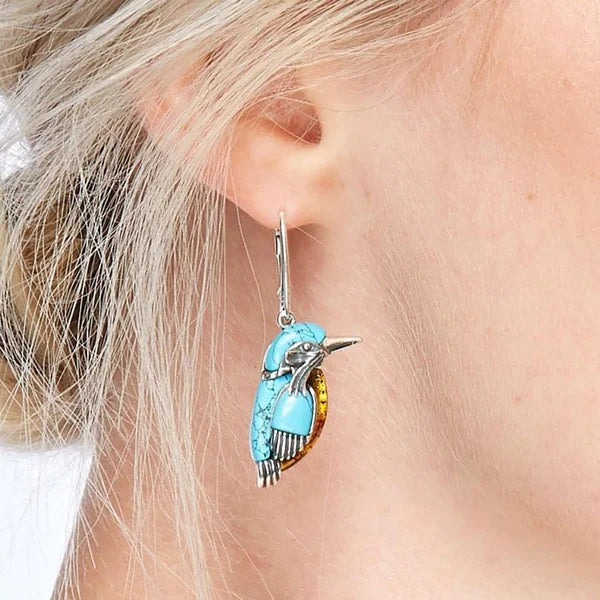 Boucles d'oreilles en émail colibri bleu