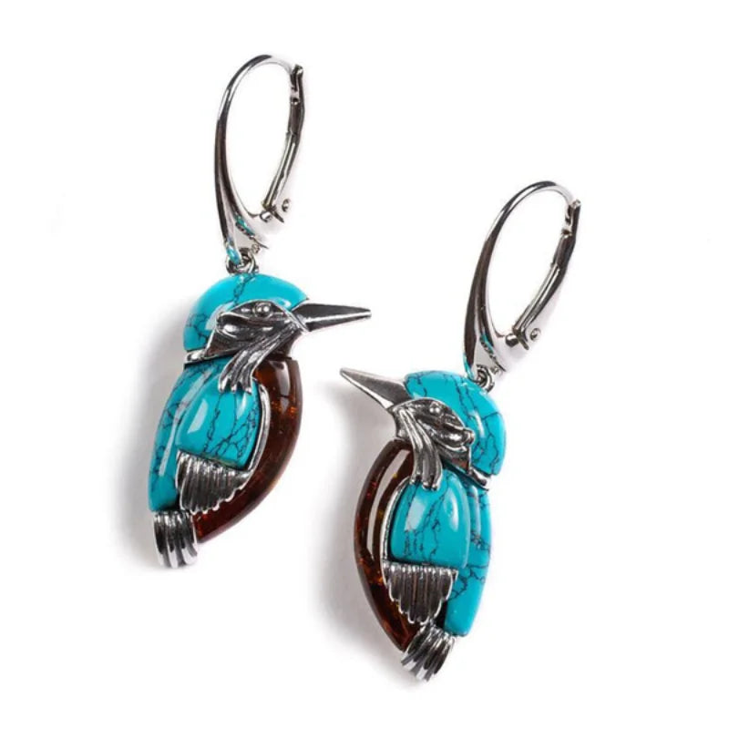 Boucles d'oreilles en émail colibri bleu