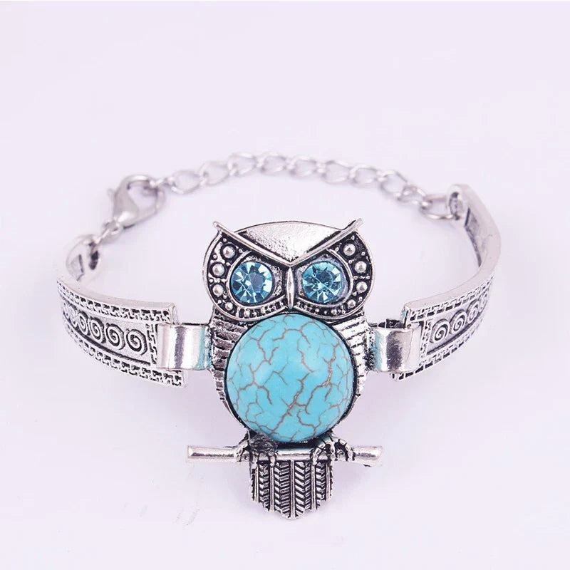 Bracelet vintage en turquoise avec pendentif hibou