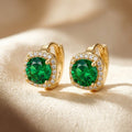 Boucles d'Oreilles Créoles Émeraude Halo en Or
