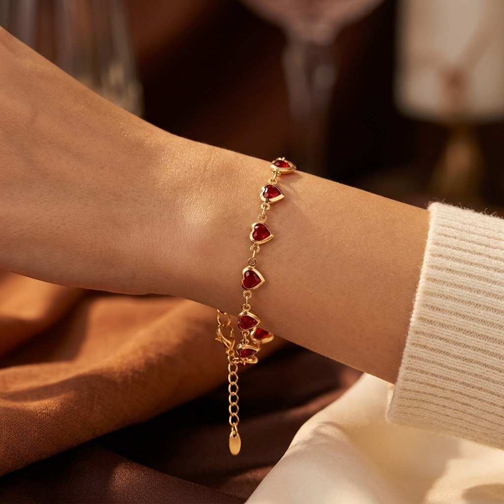 Bracelet Chaîne Rubis Cœur en Or