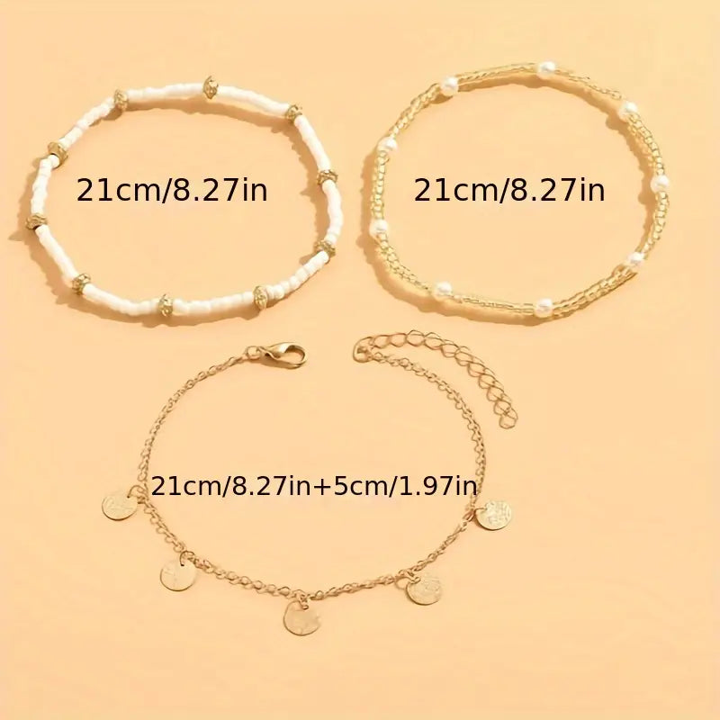 Ensemble de 3 bracelets de cheville charme côtier | Or
