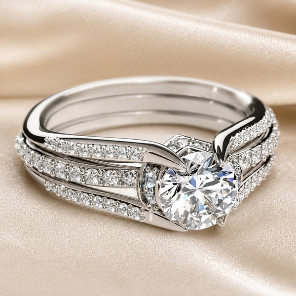 Bague multi-couches en zirconium en or blanc