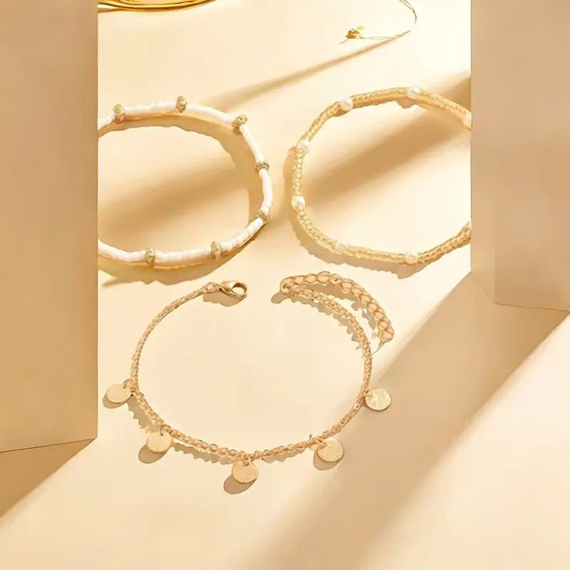 Ensemble de 3 bracelets de cheville charme côtier | Or