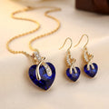 Parure Collier et Boucles d'Oreilles Saphir Cœur en Or