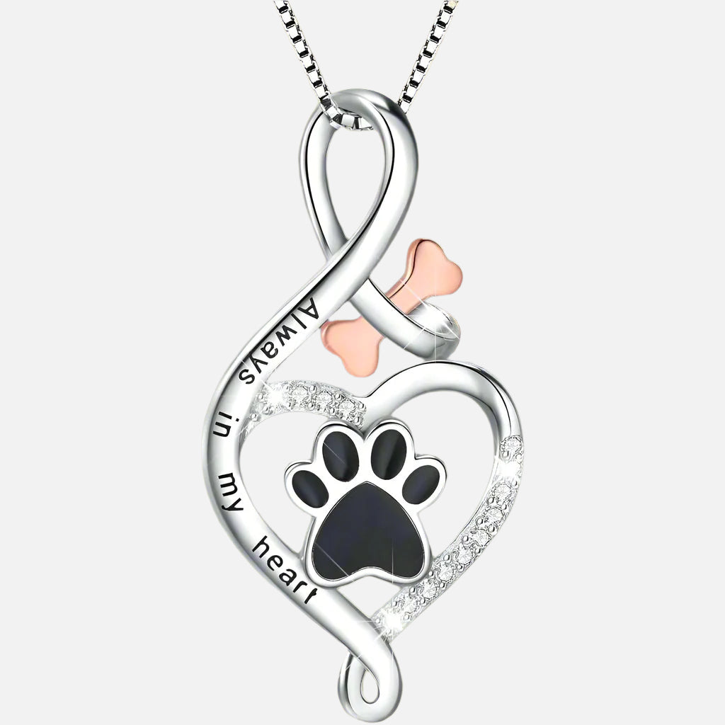 Collier patte chance cœur os et infini toujours dans mon cœur pendentif