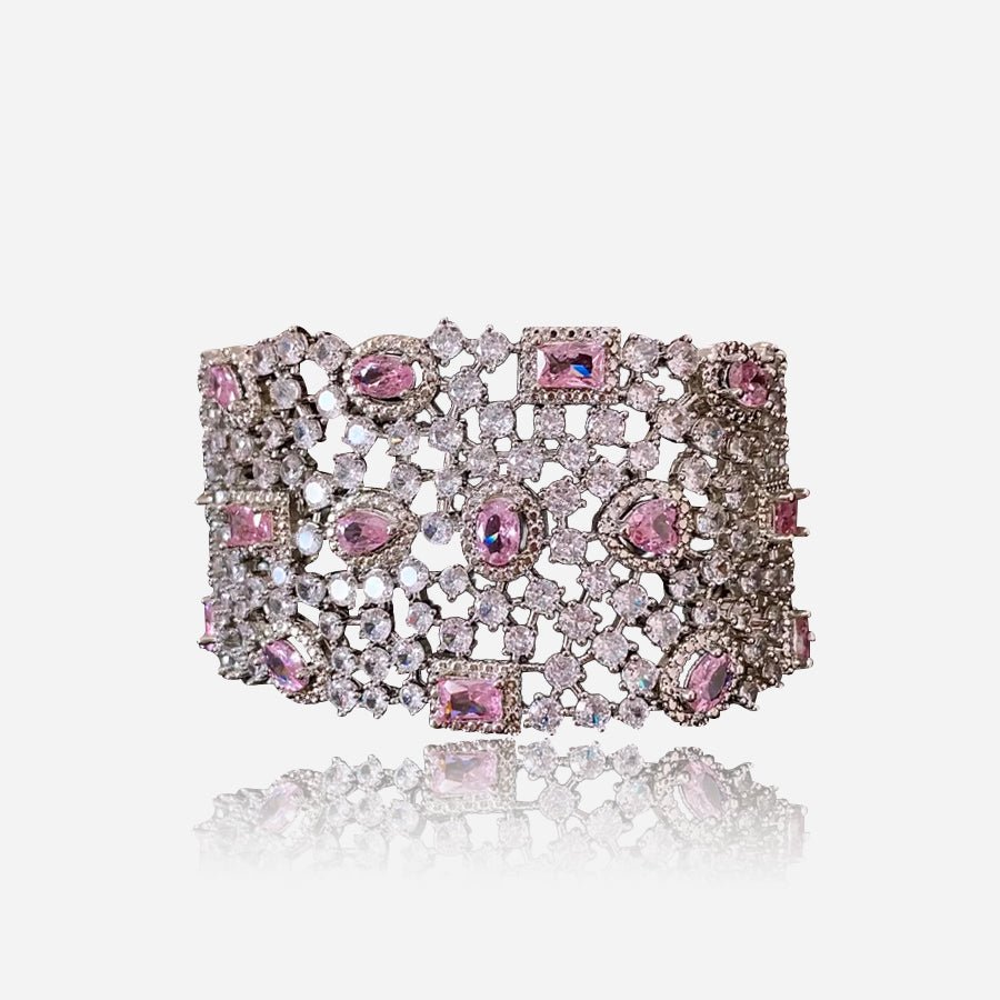Bracelet manchette en treillis blush