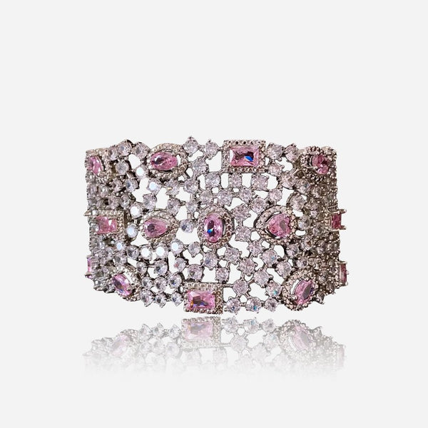 Bracelet manchette en treillis blush
