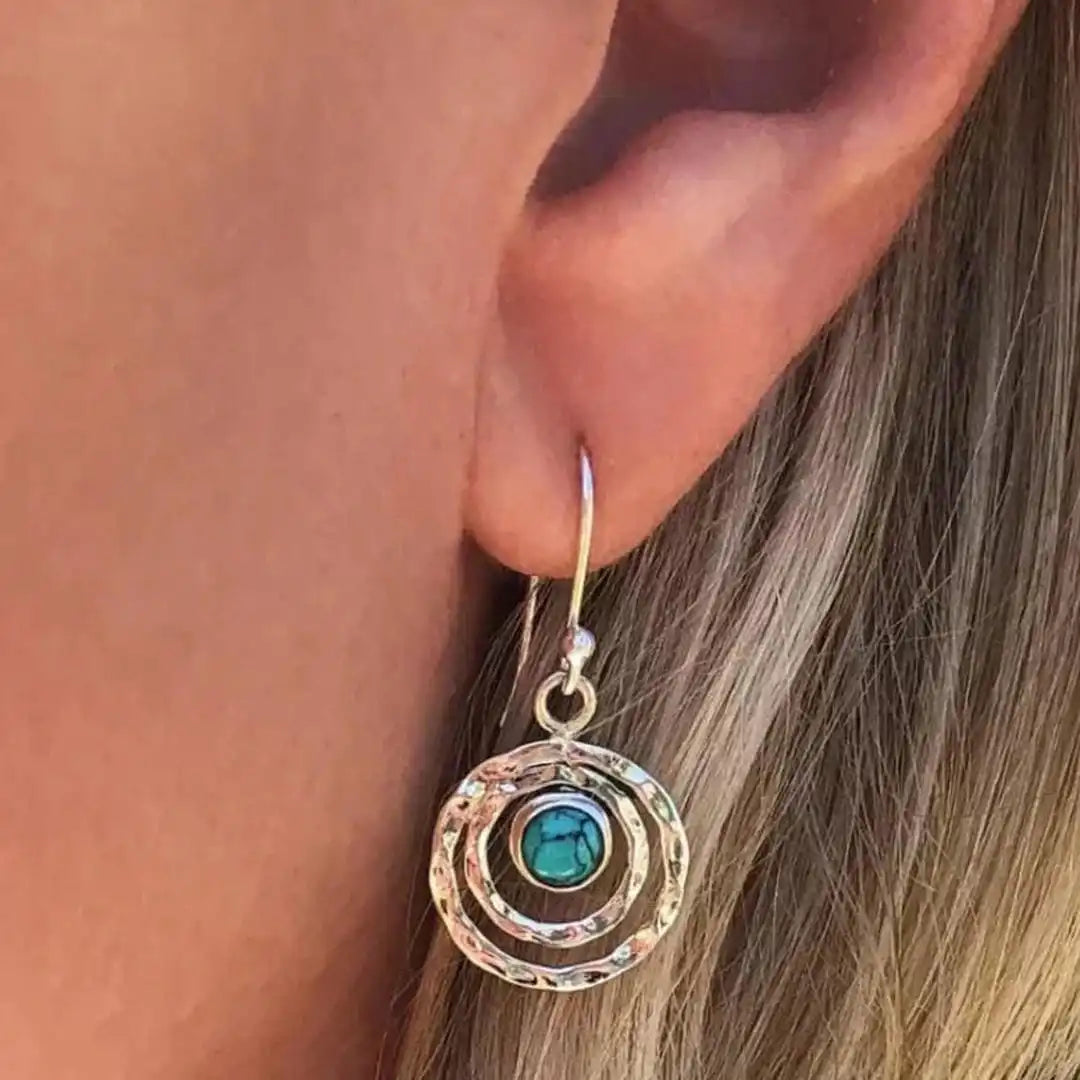 Boucles d'oreilles Boho Saturne Turquoise Or