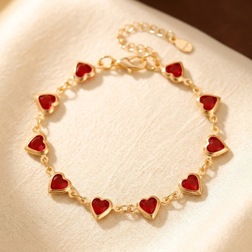 Bracelet Chaîne Rubis Cœur en Or