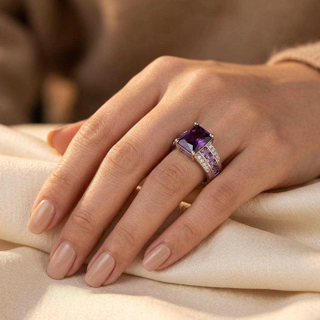 Bague Améthyste Serti Rail en Argent