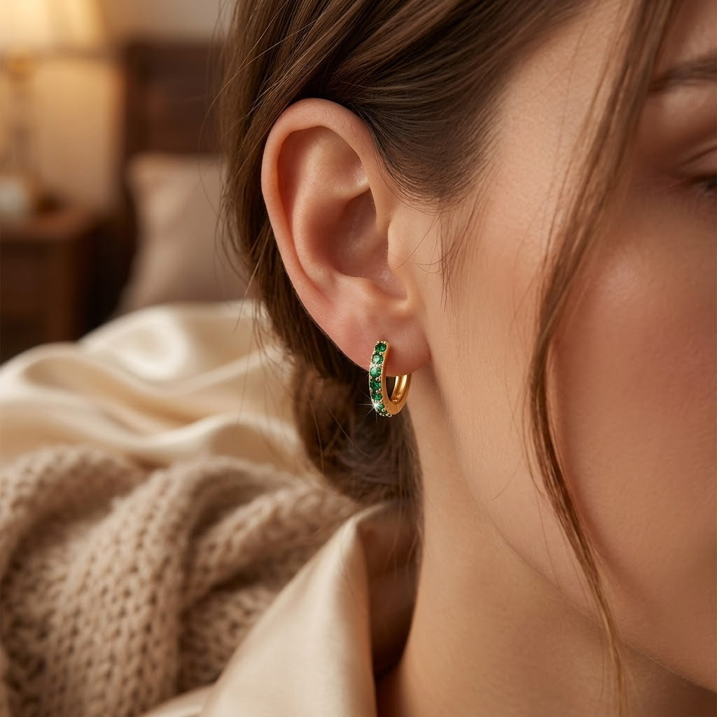 Boucles d'Oreilles Créoles Émeraude en Or