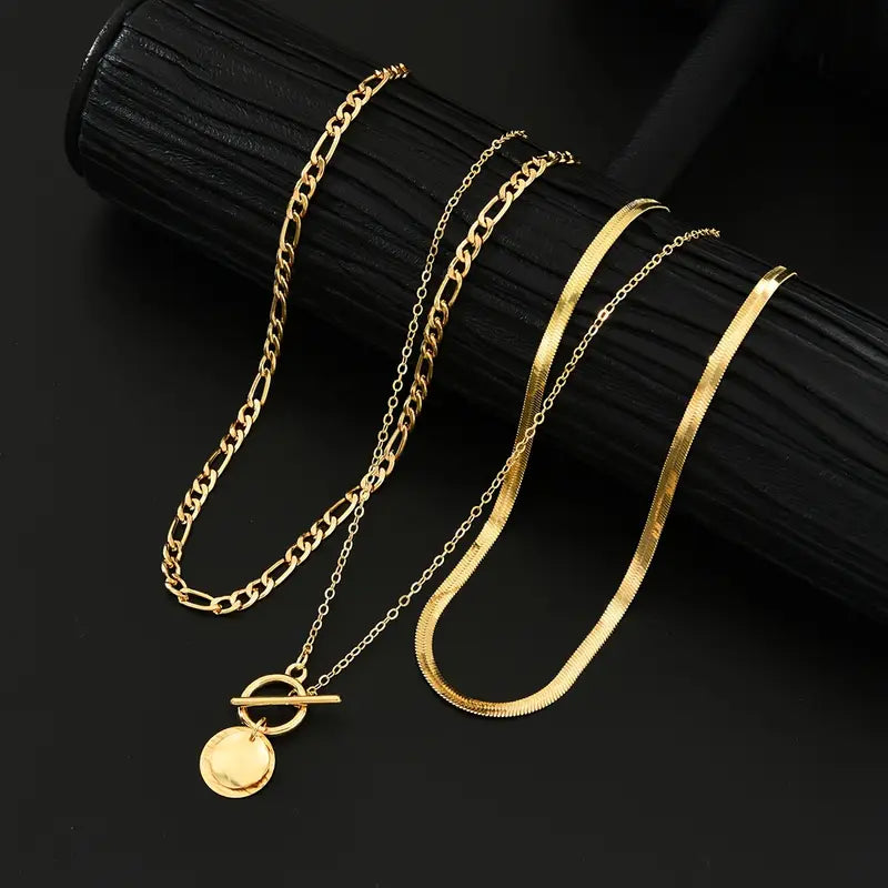 Savira | Collier multirangs médaille texturée | Or