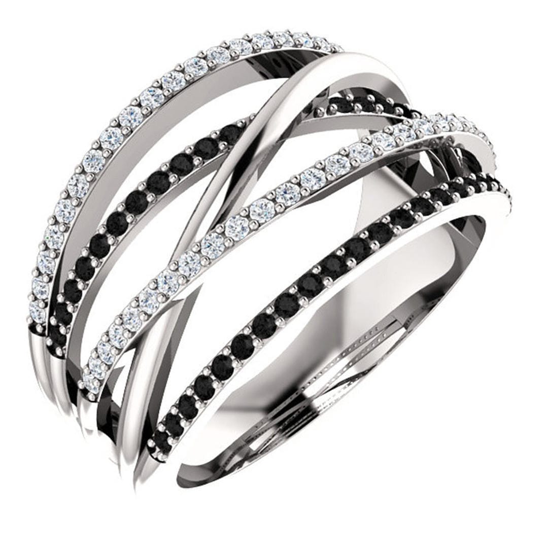 Bague croisée noire et blanche saisissante