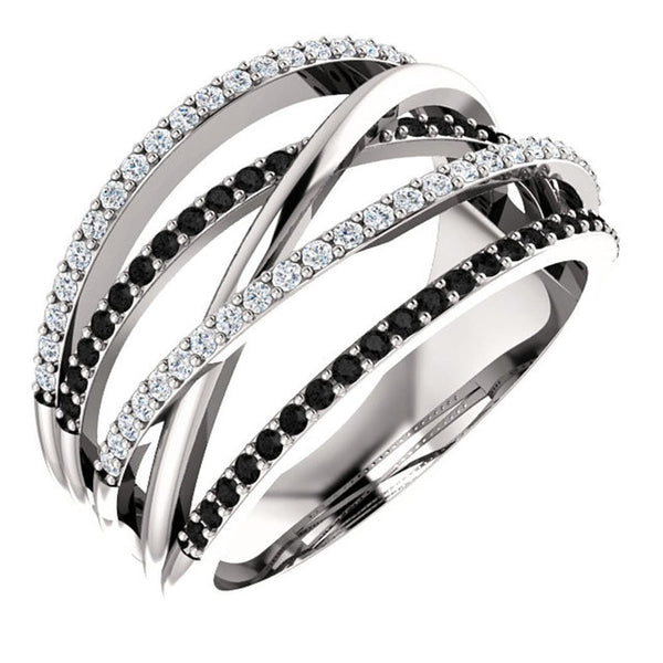 Bague croisée noire et blanche saisissante