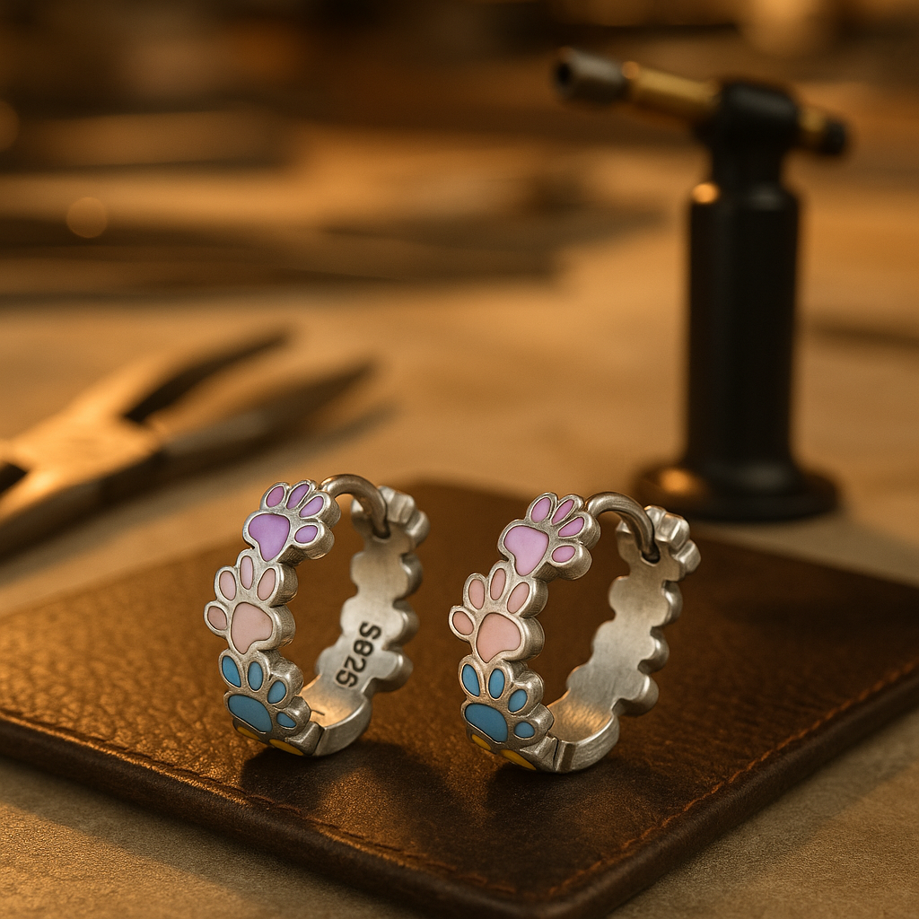 Boucles d'oreilles en argent sterling avec des pattes colorées