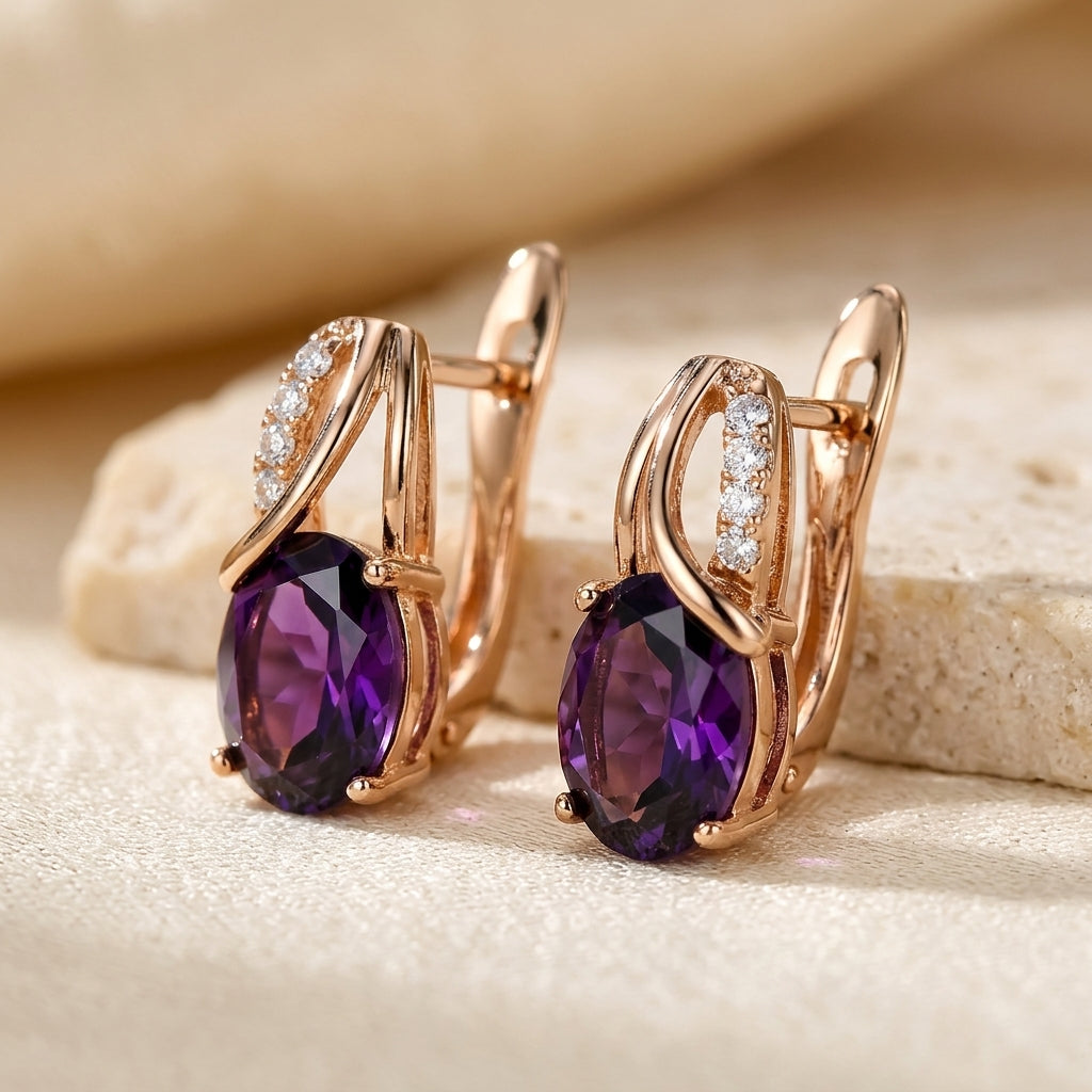 Boucles d'Oreilles Créoles Améthyste en Or