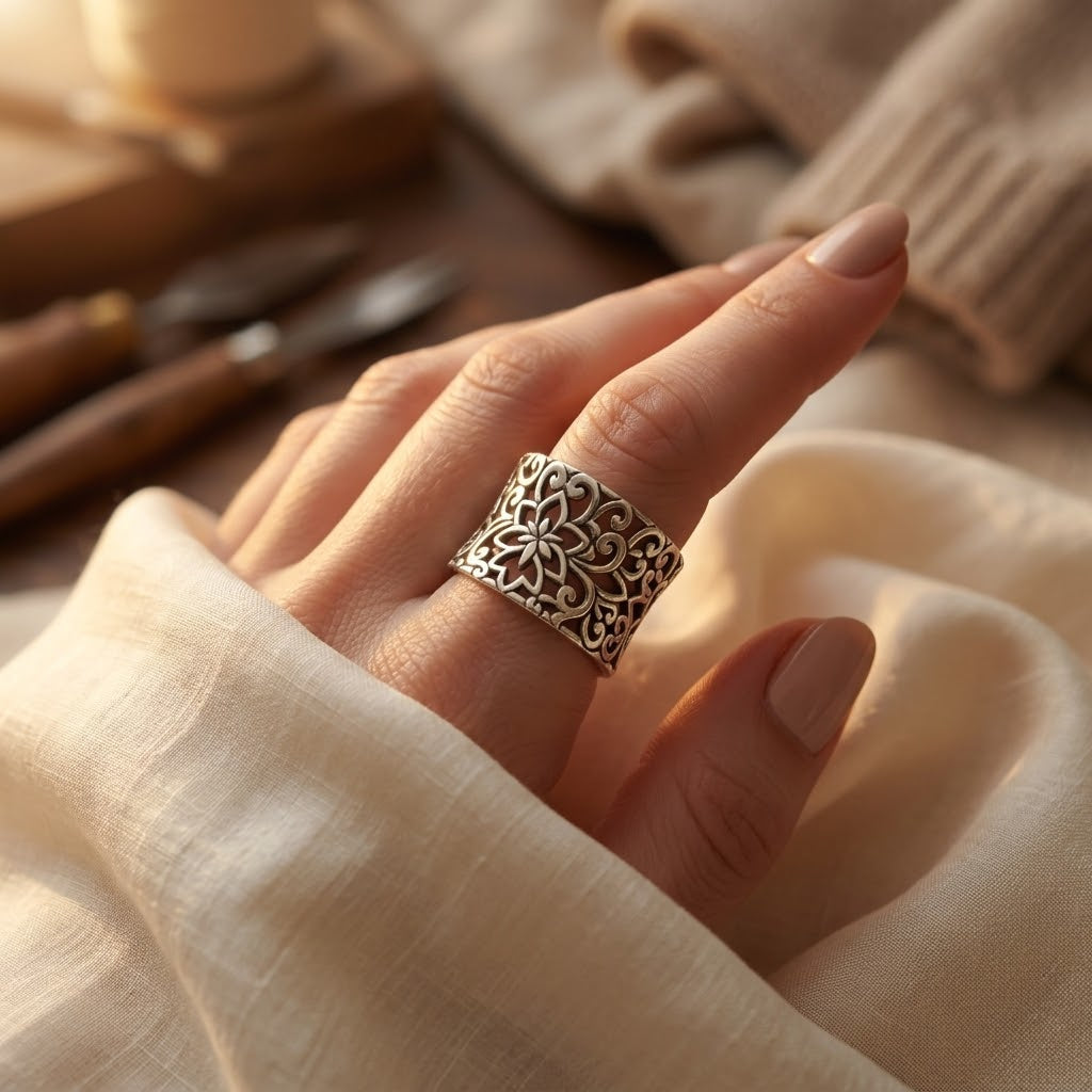 Bague Ornée Filigrane en Argent