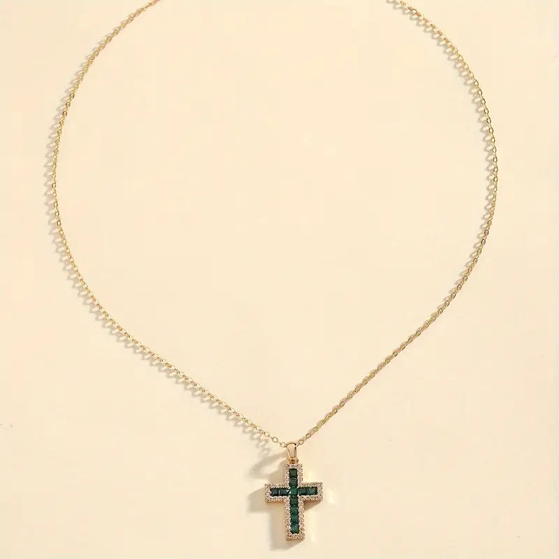 Solene | Collier pendentif croix émeraude | Or