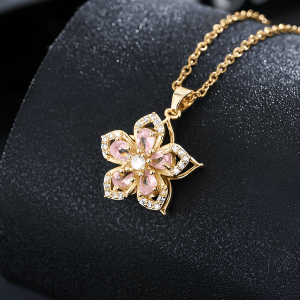 Collier Fleur en Pierre Tourmaline Rose