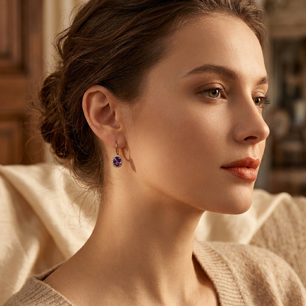 Boucles d'Oreilles Améthyste Couronne en Or