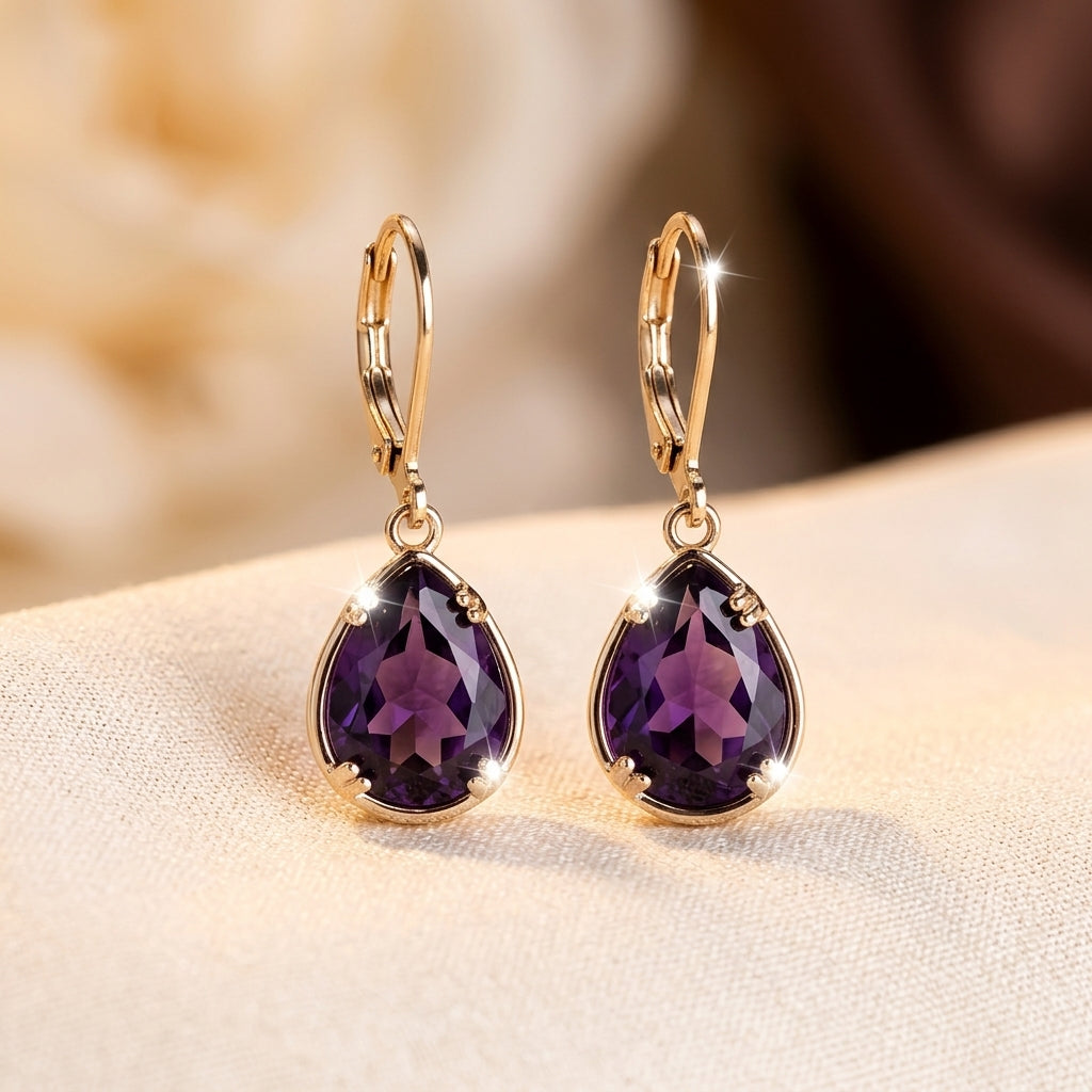 Boucles d'Oreilles Améthyste Goutte en Or