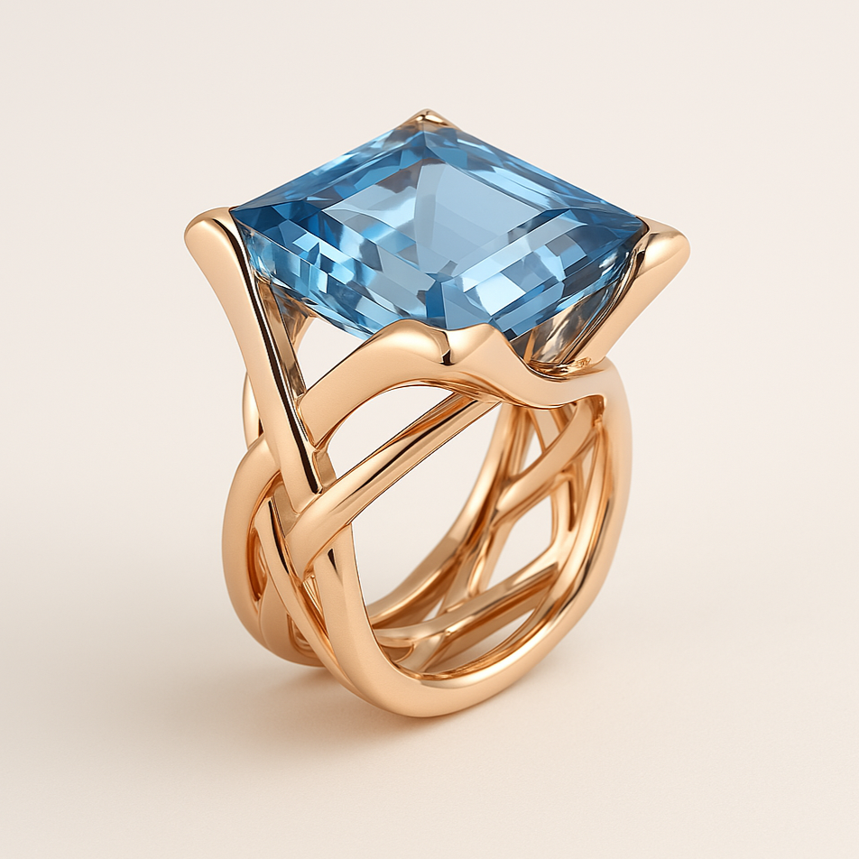 Bague or rosé zircone bleue vintage