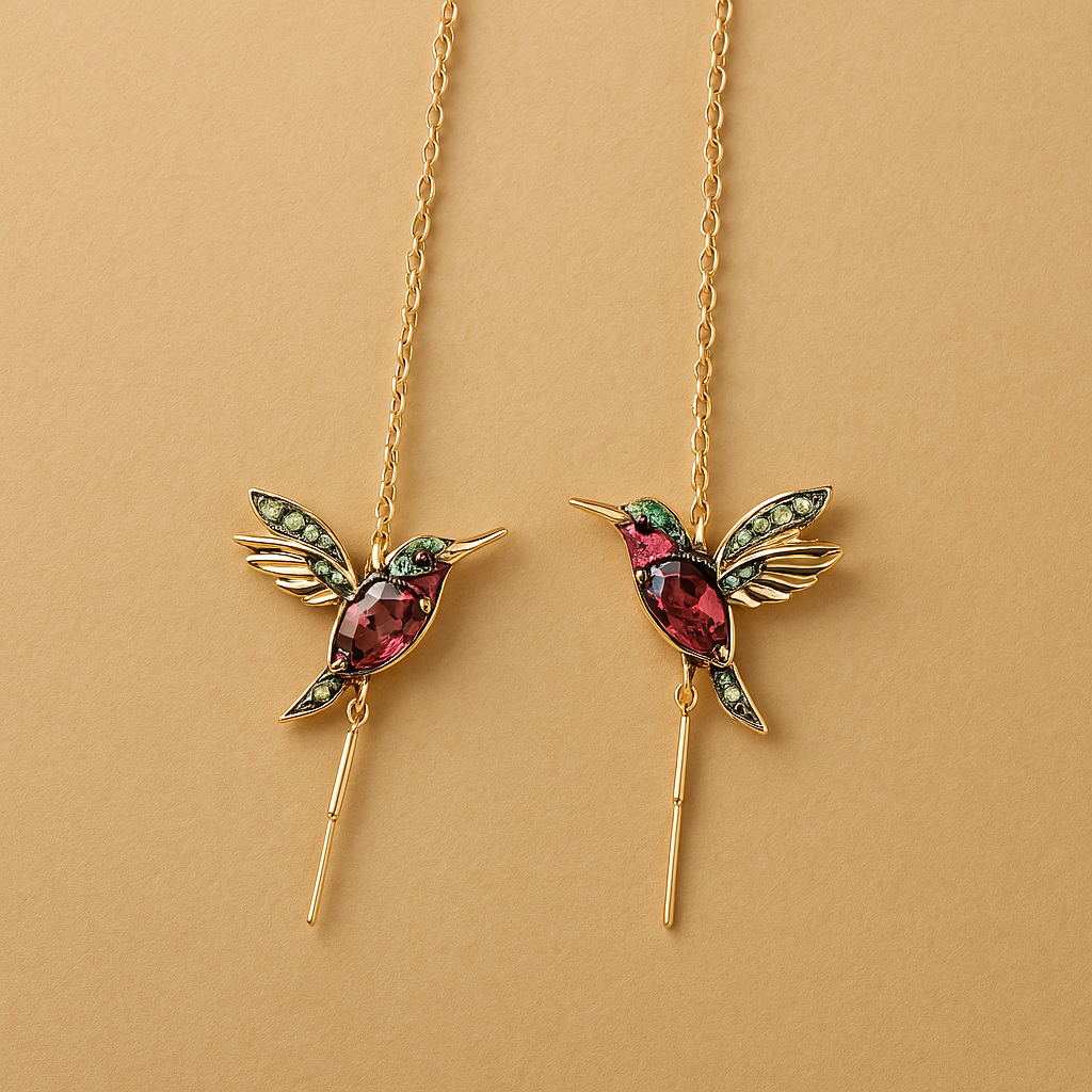 Boucles d'oreilles en émail et zirconium Kolibri