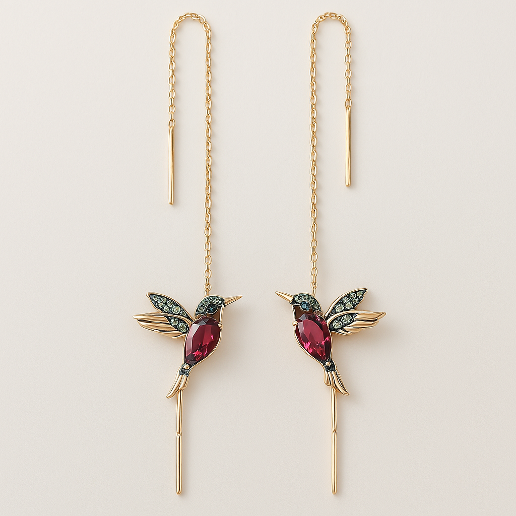 Boucles d'oreilles en émail et zirconium Kolibri