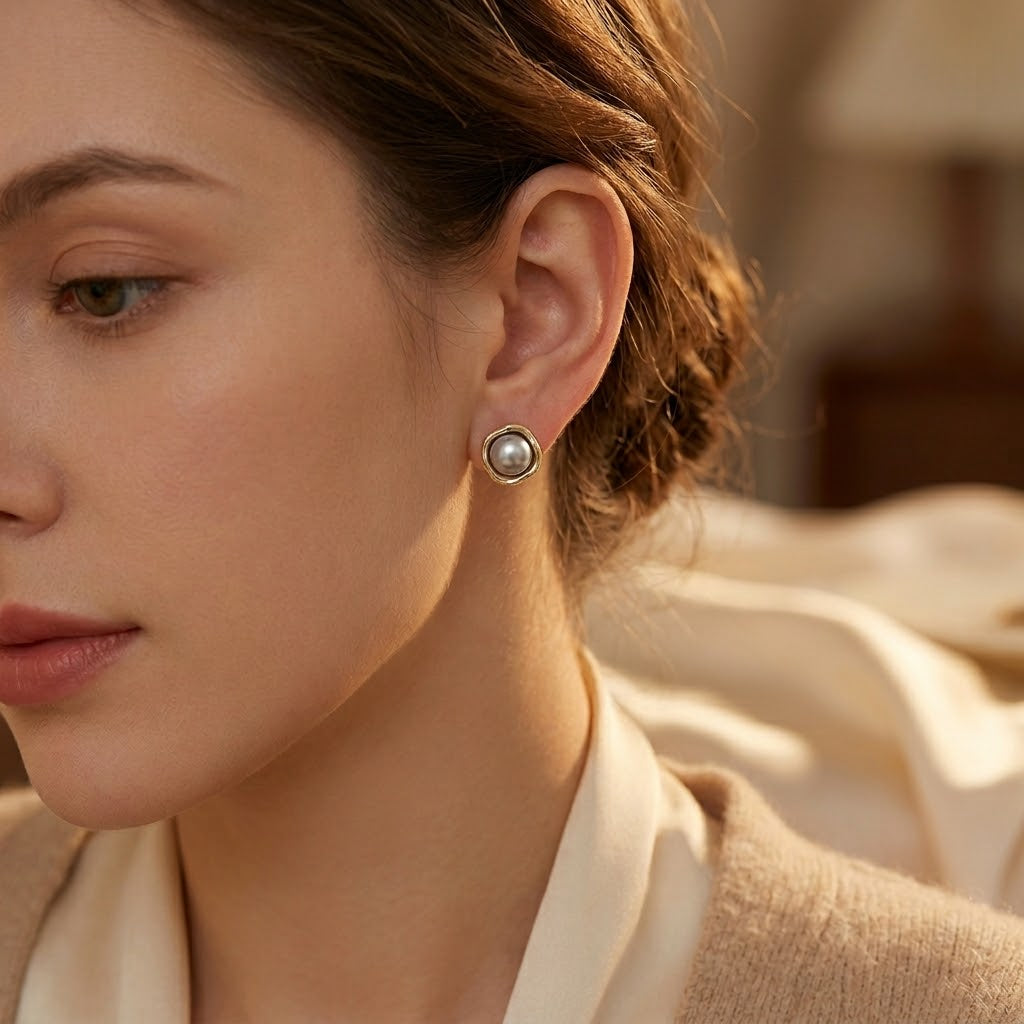 Boucles d'Oreilles Puces Perle en Or