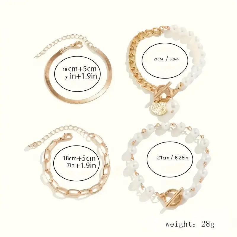 Ensemble chic de 4 bracelets dorés – serpent, perles et mailles | Or