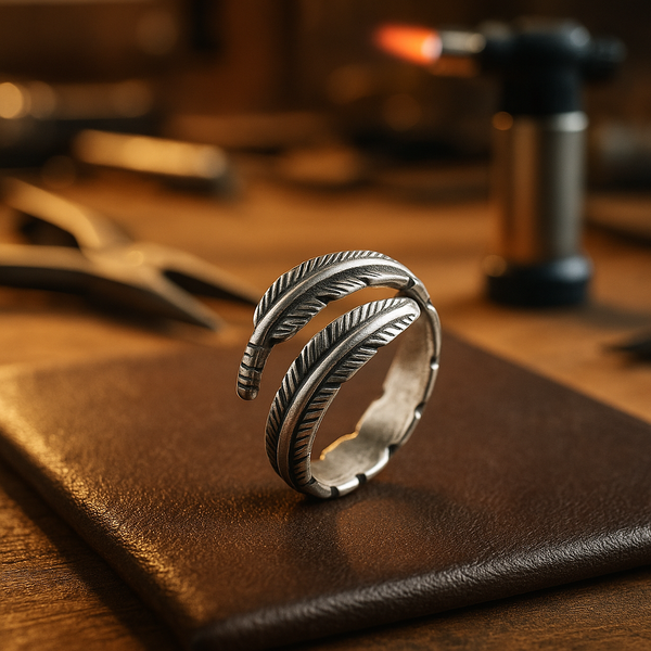 Bague commémorative ajustable en plume d'ange