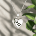 Collier Urne Souvenir Animal en Forme de Cœur Pendentif Gravé Patte