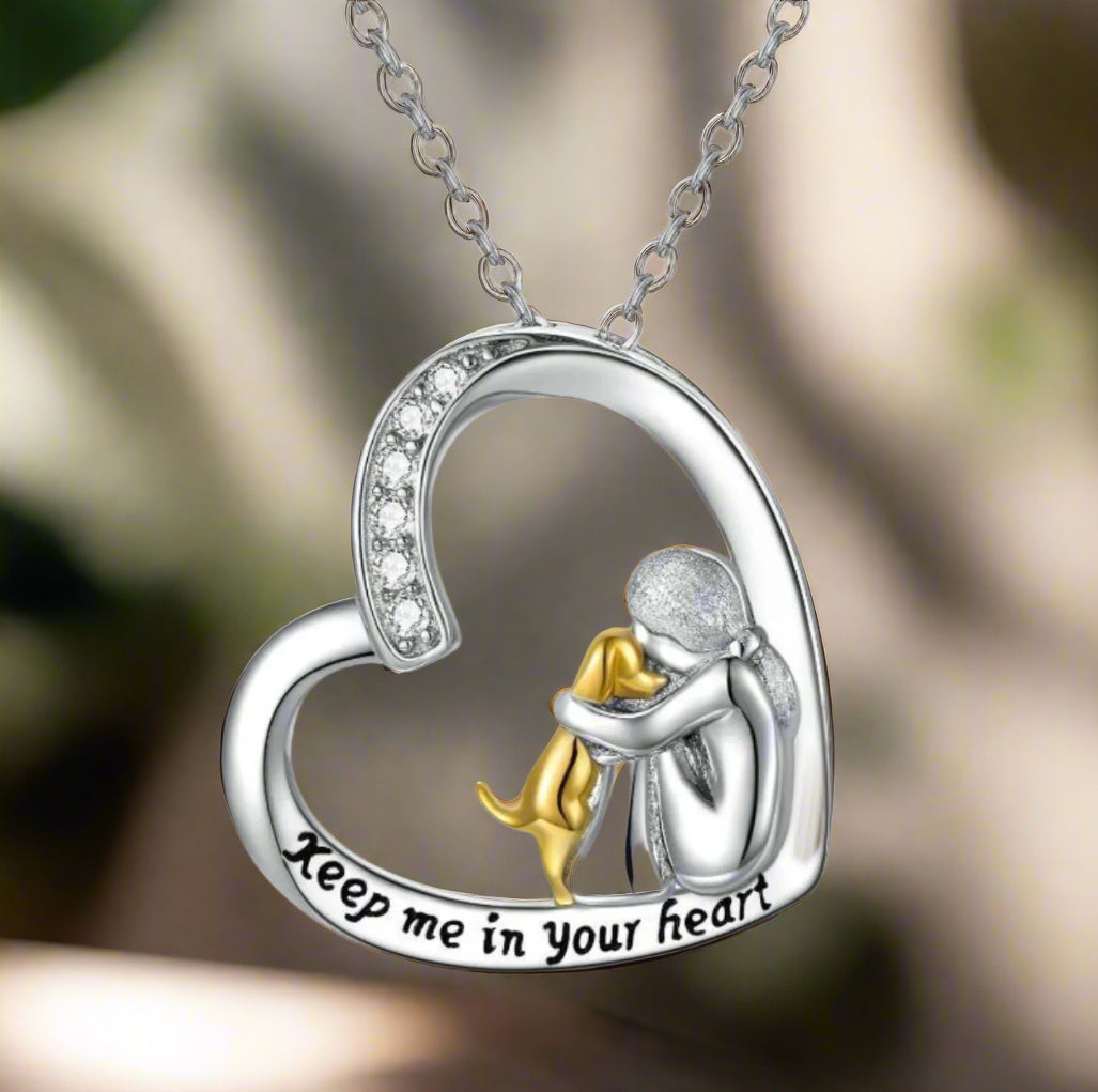Collier en argent sterling 925 avec design en forme de cœur et de chien, orné de zirconium