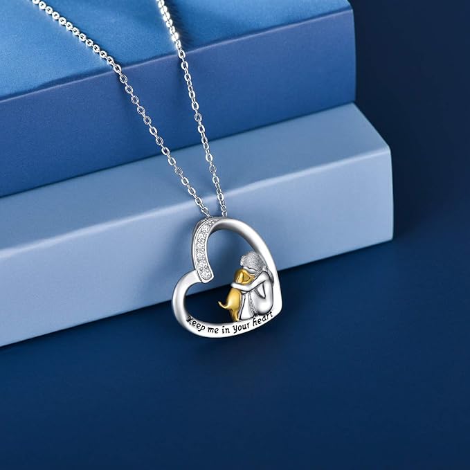 Collier en argent sterling 925 avec design en forme de cœur et de chien, orné de zirconium